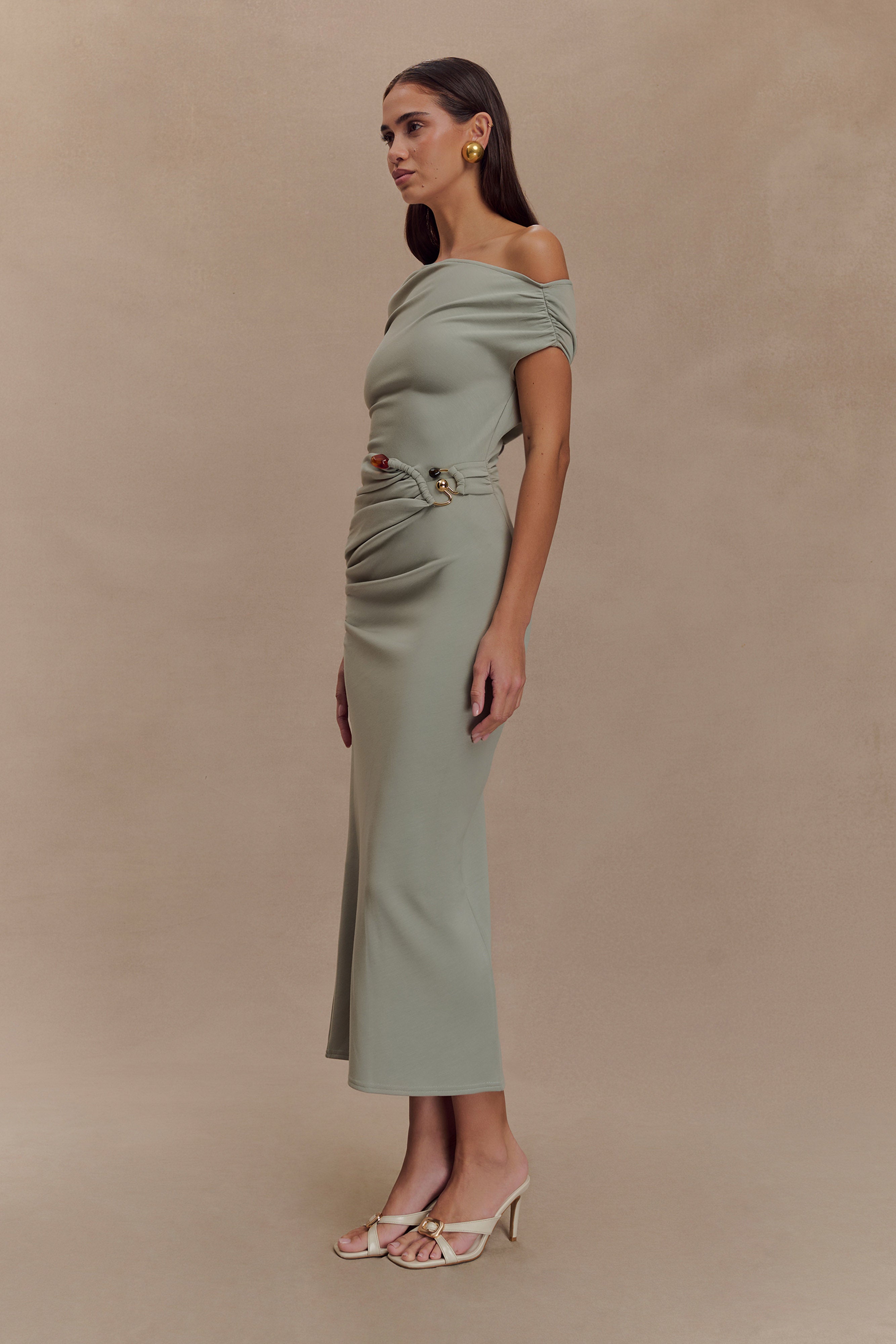 Kendra Scuba Jersey Midi Dress With Hardware - Sage