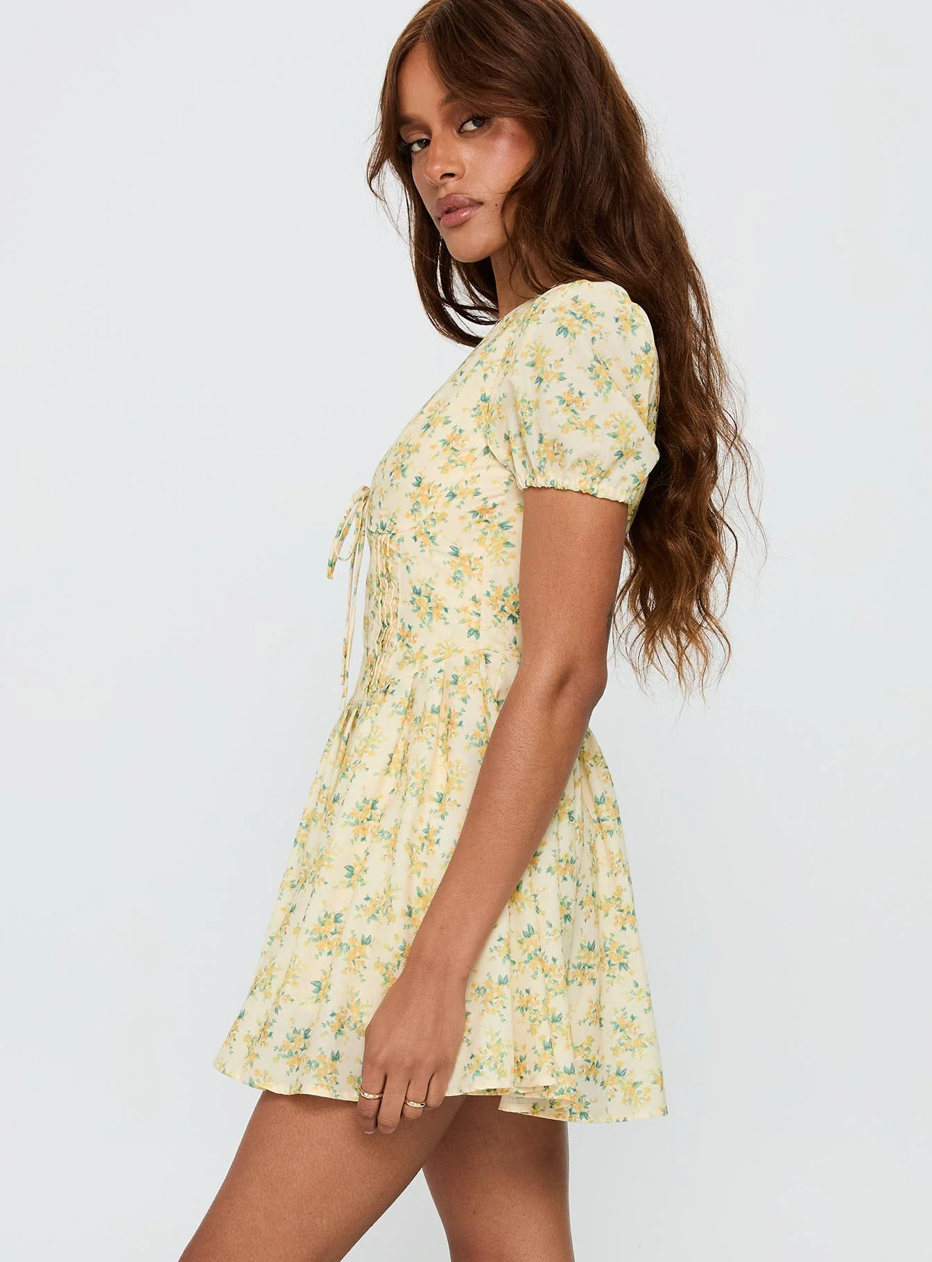 Ethelyn Mini Dress Yellow Floral