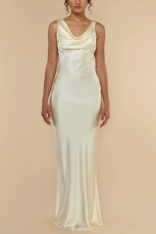 Slim Fit Solid Color Backless Lace-up Maxi Dress