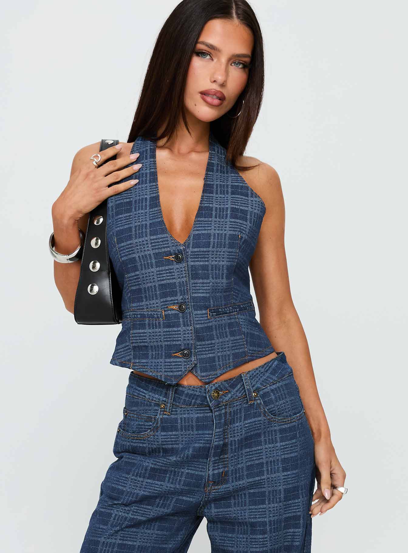Renewal Halter Top Indigo Plaid
