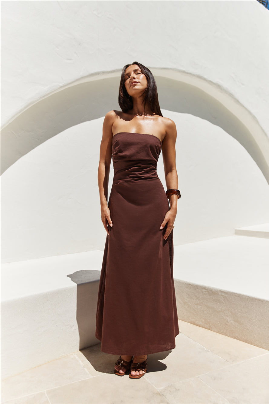 Yasmin Strapless Maxi Dress Brown