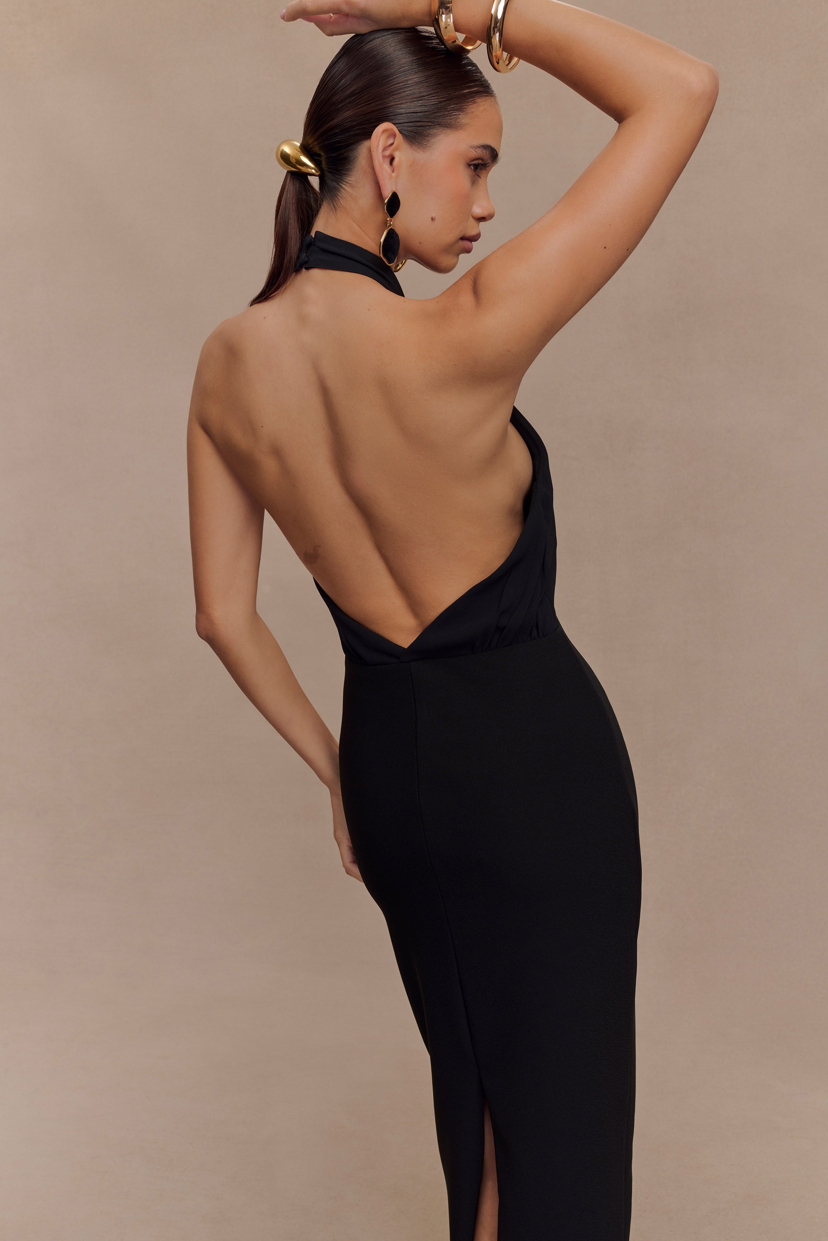 Mierah Halter Midi Dress With Hardware - Black