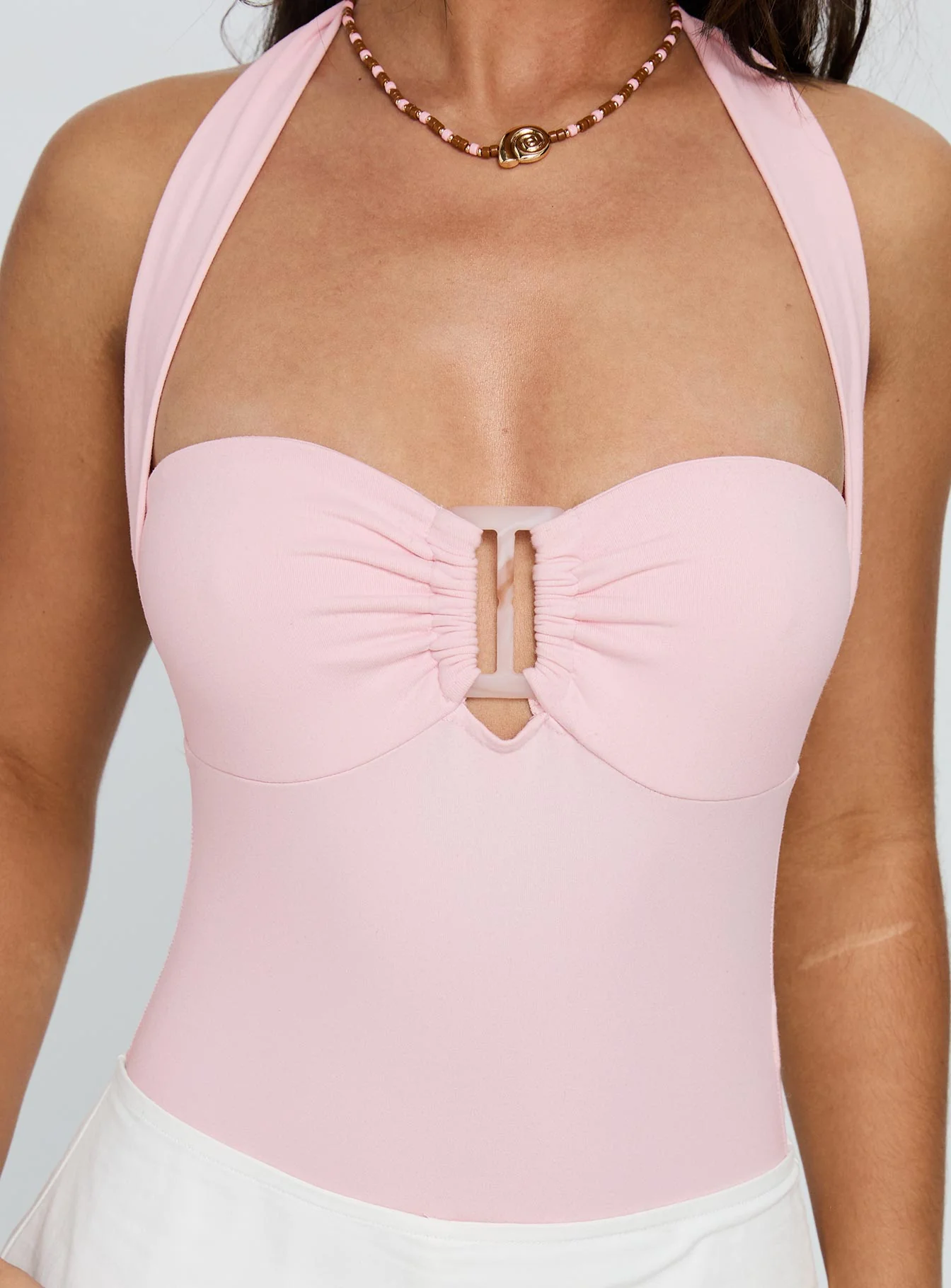 Swaying Buckle Detail Bodysuit Pink