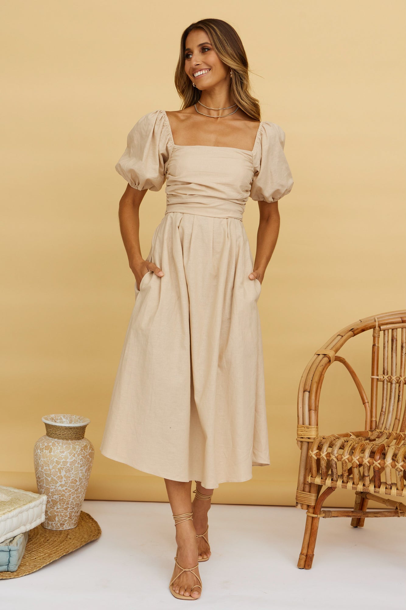 Delfino Maxi Dress Tan