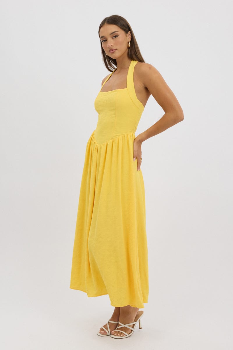 Yellow Maxi Dress Halter Neck