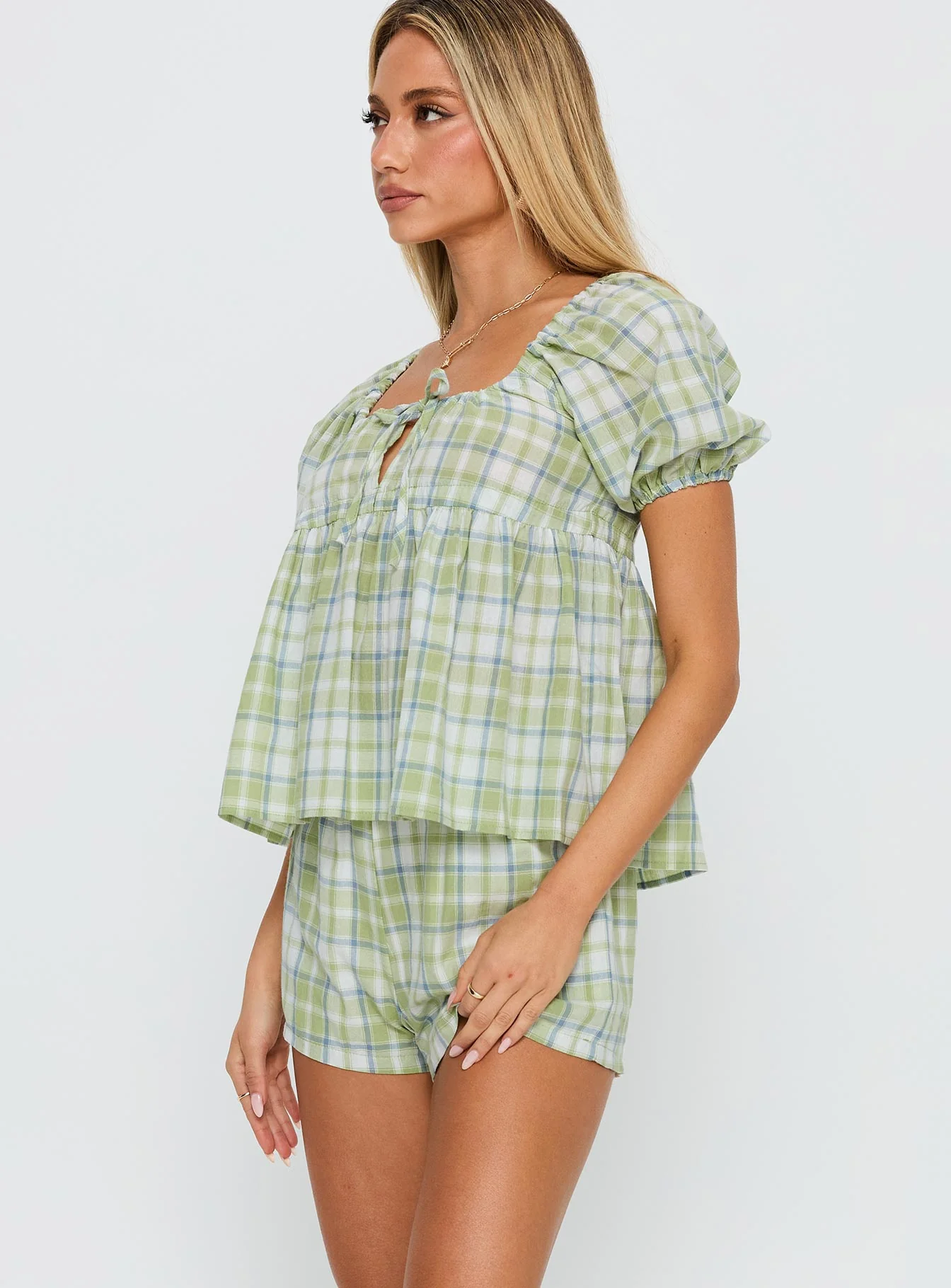 Cerelia Tie Up Set Green Check