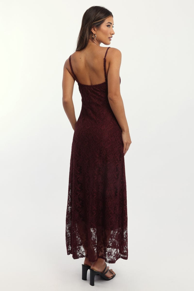 Red Maxi Dress Lace Satin Tape