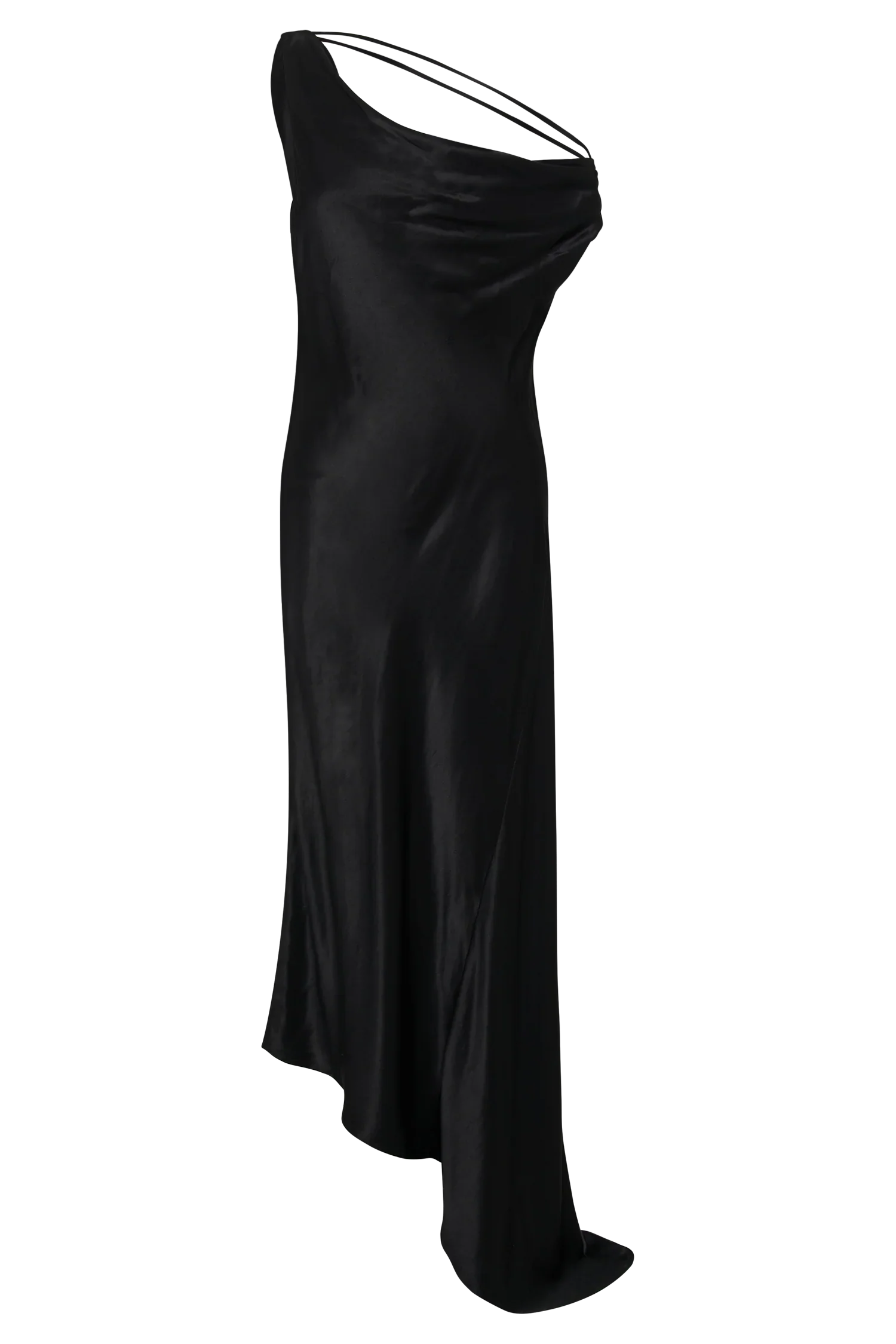 Yvette Slip Maxi Dress With Asymmetrical Hem - Black