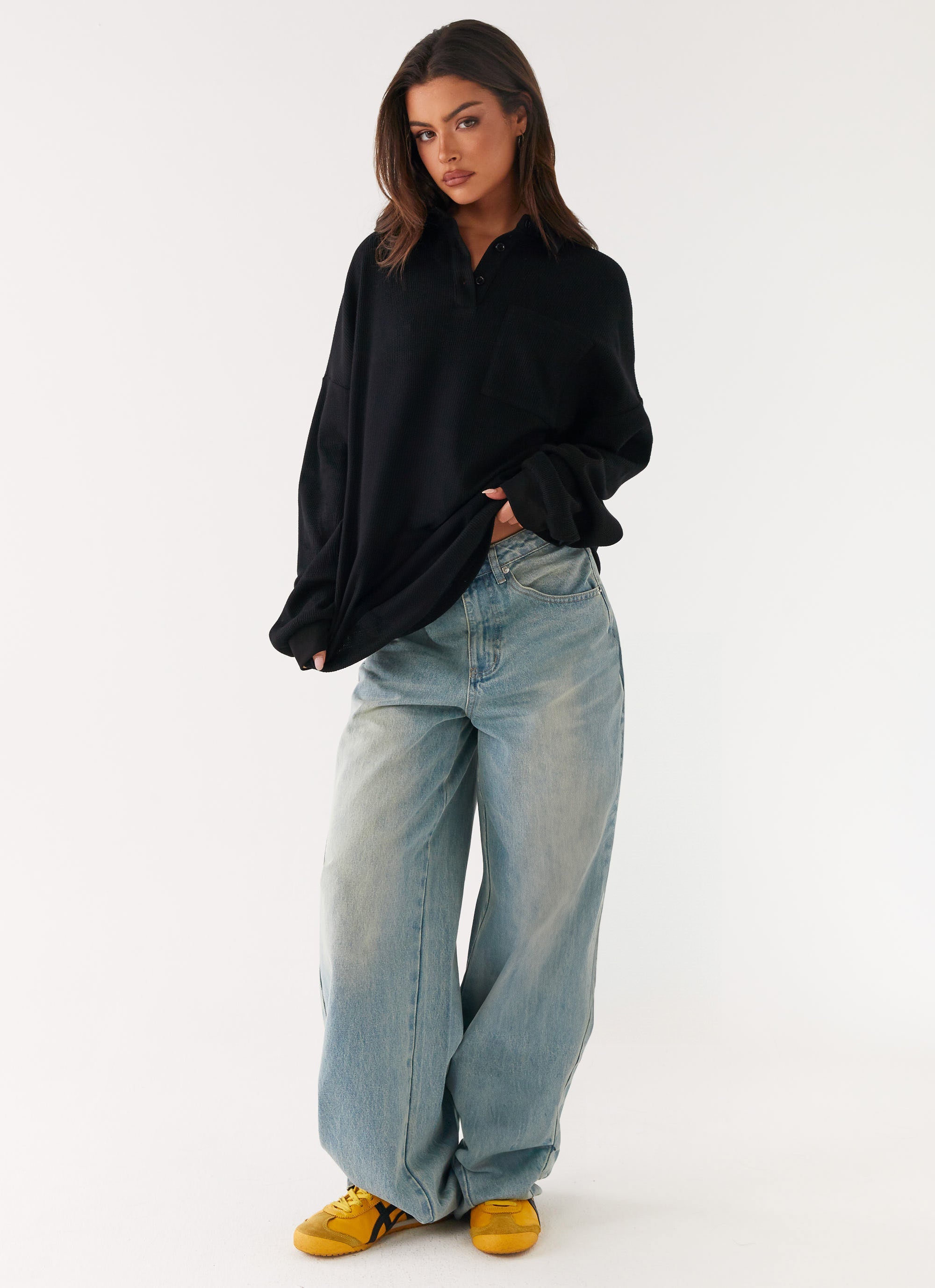 Torrie Oversized Polo Top - Black