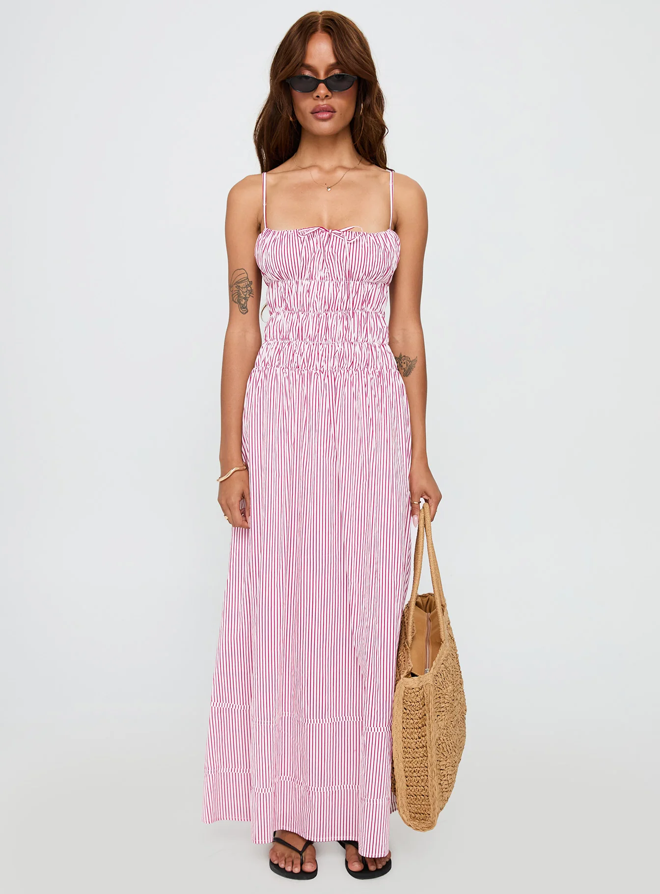 Loralei Shirred Maxi Dress Red Stripe