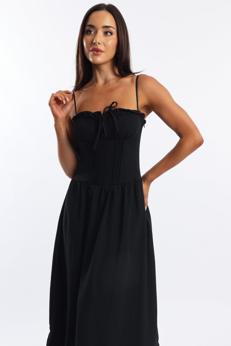 Black Maxi Dress Corset Detailed