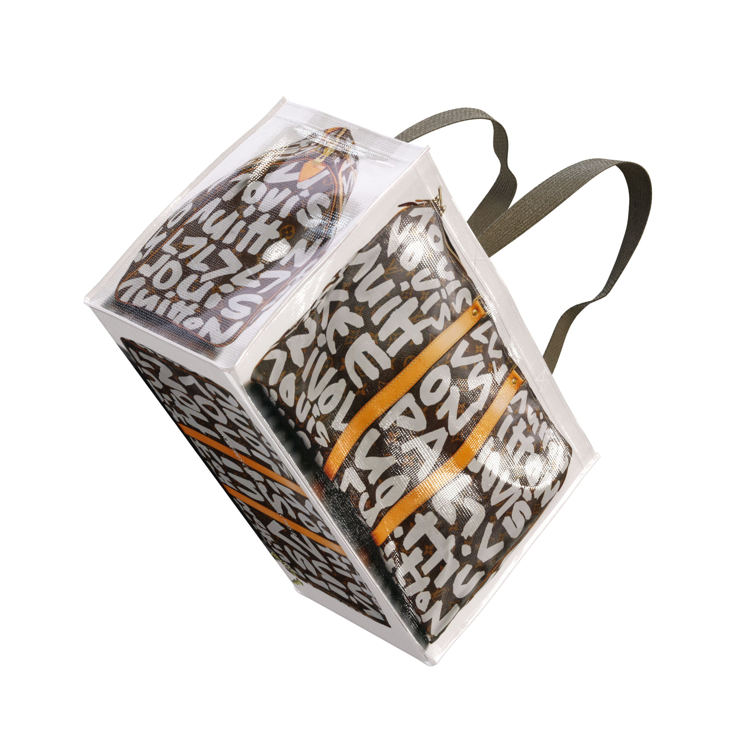 TITA ELVIE DUFFLE GROCERY BAG, BROWN CANVAS, LARGE