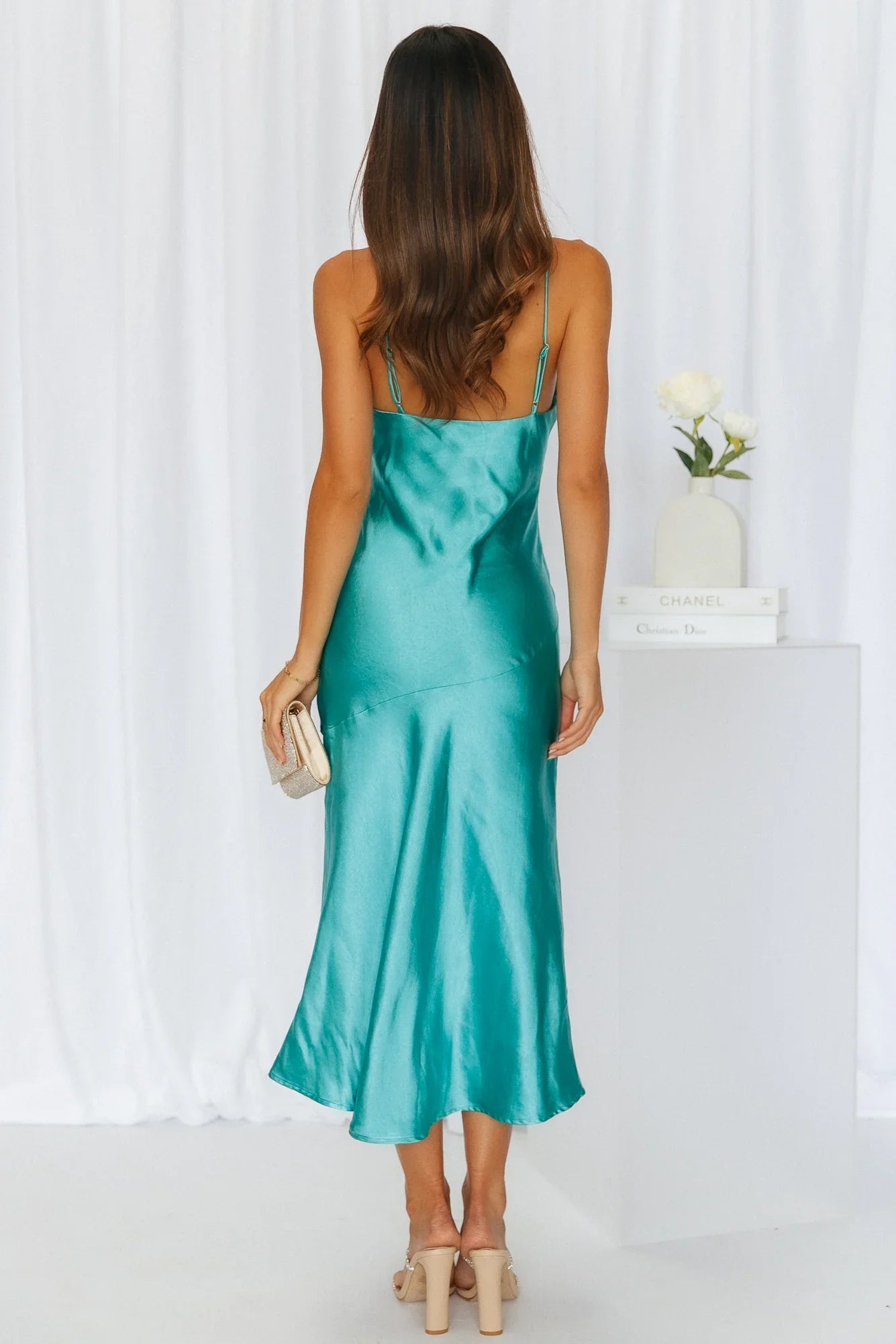 Lychee Martini Satin Midi Dress Aqua