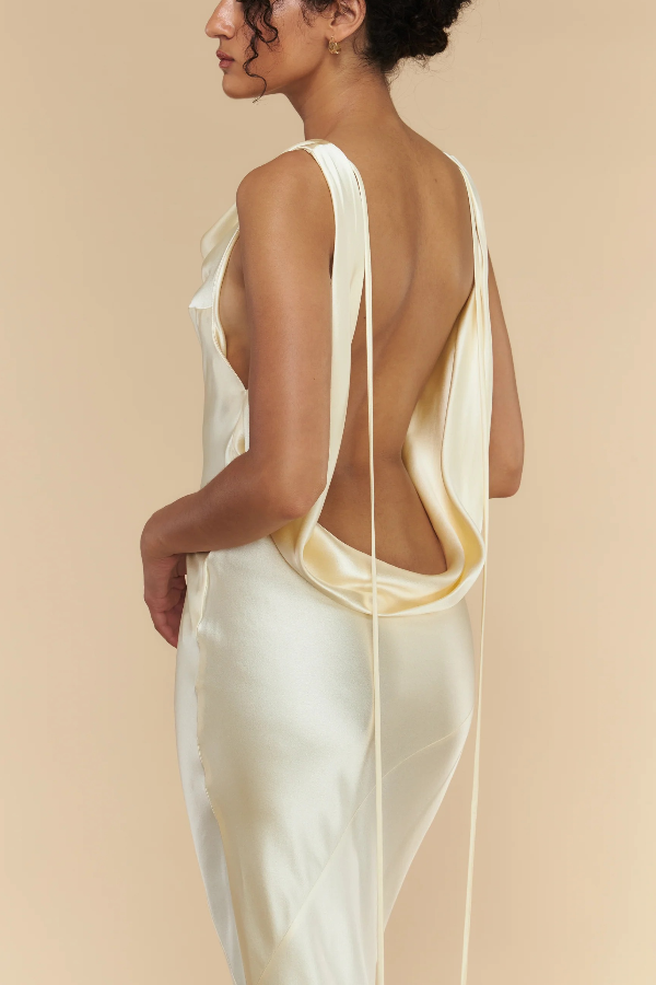 Slim Fit Solid Color Backless Lace-up Maxi Dress