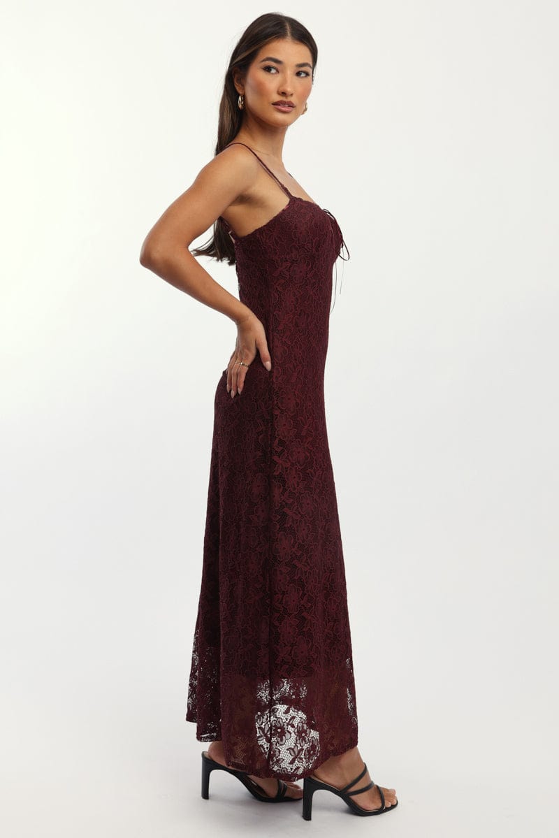 Red Maxi Dress Lace Satin Tape