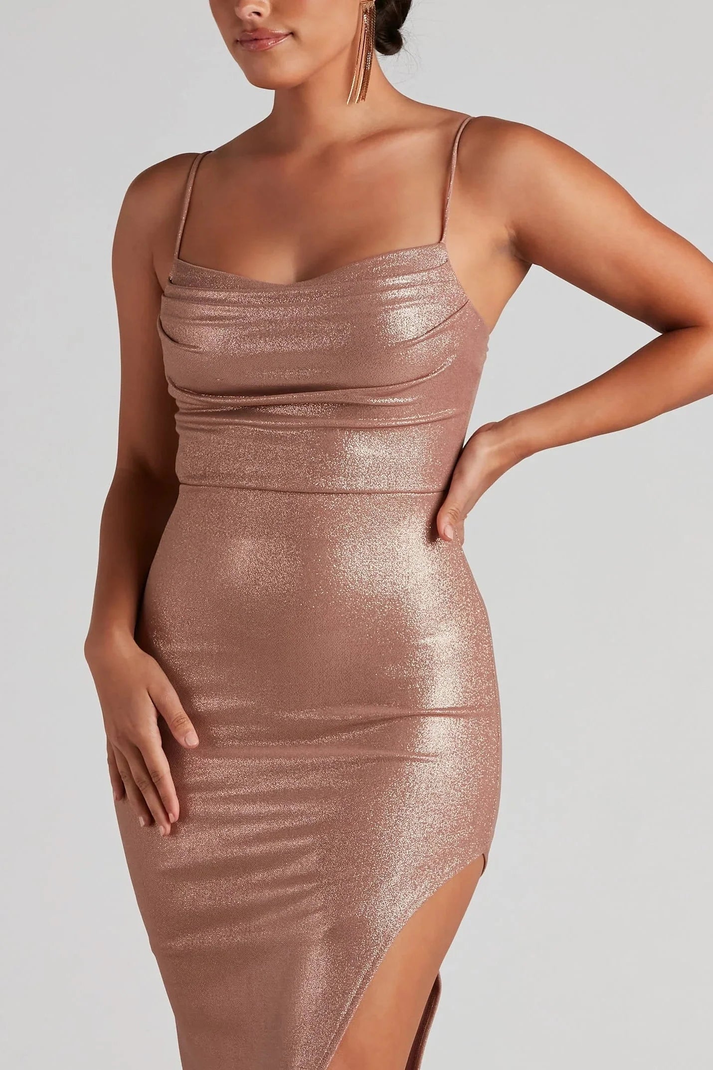 Formal High Slit Glitzy Glitter Dress