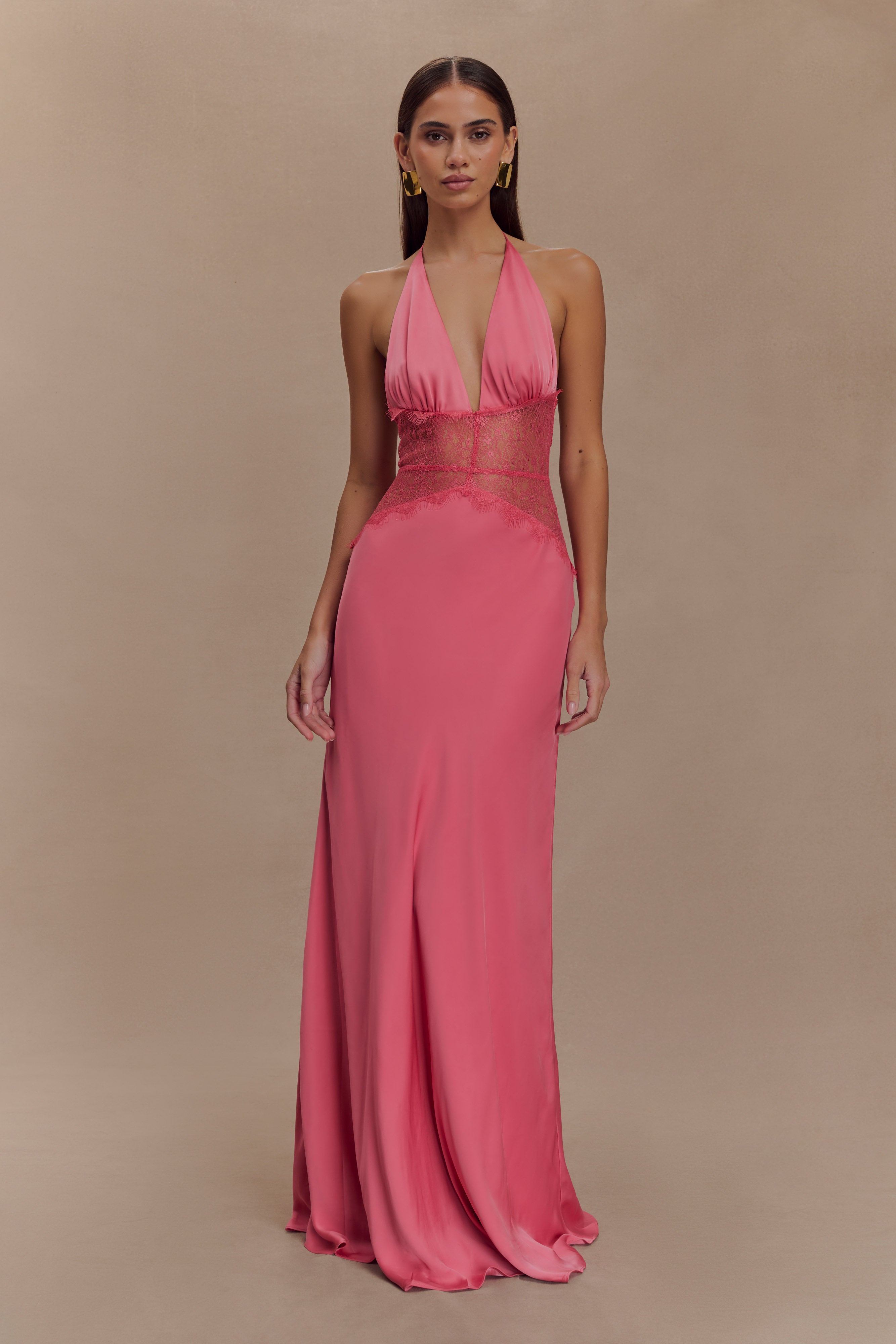 Dinah Lace And Satin Maxi Dress - Blush Rose