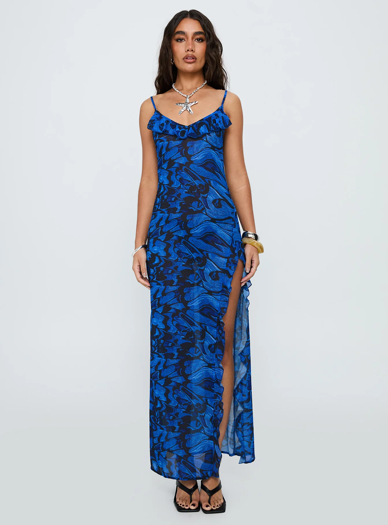 What A Thrill Split Detail Maxi Dress Blue Multi