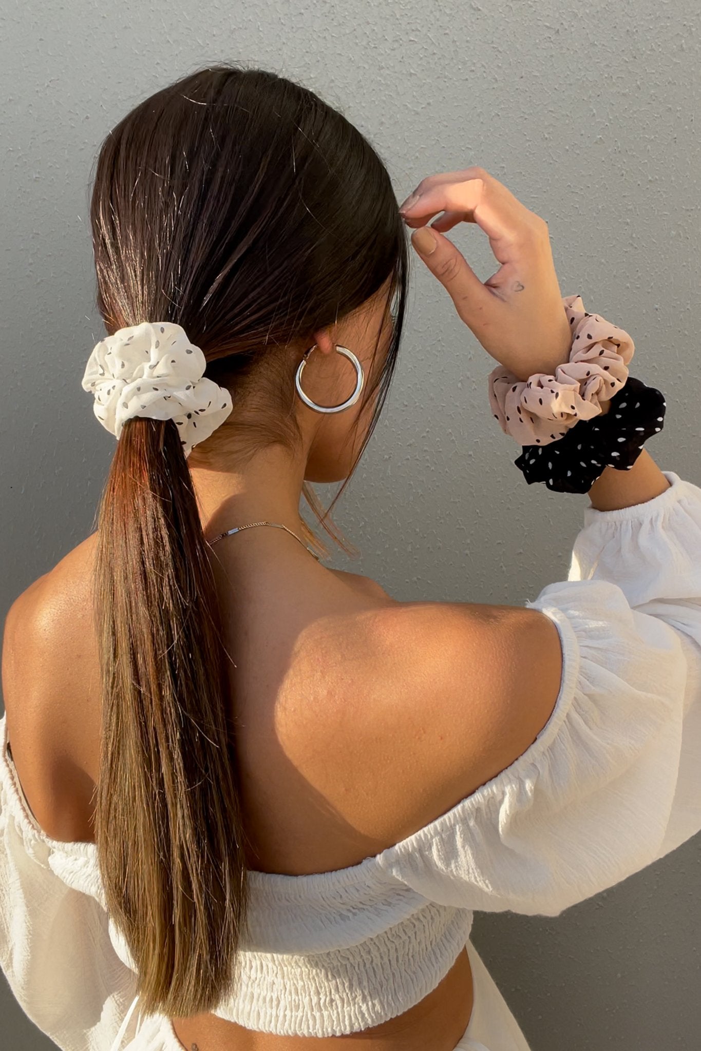 Polka Scrunchies 3 Pack- Black/White/Blush