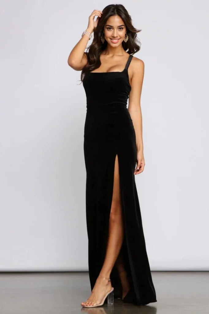 Lace-Up Back Velvet Dress