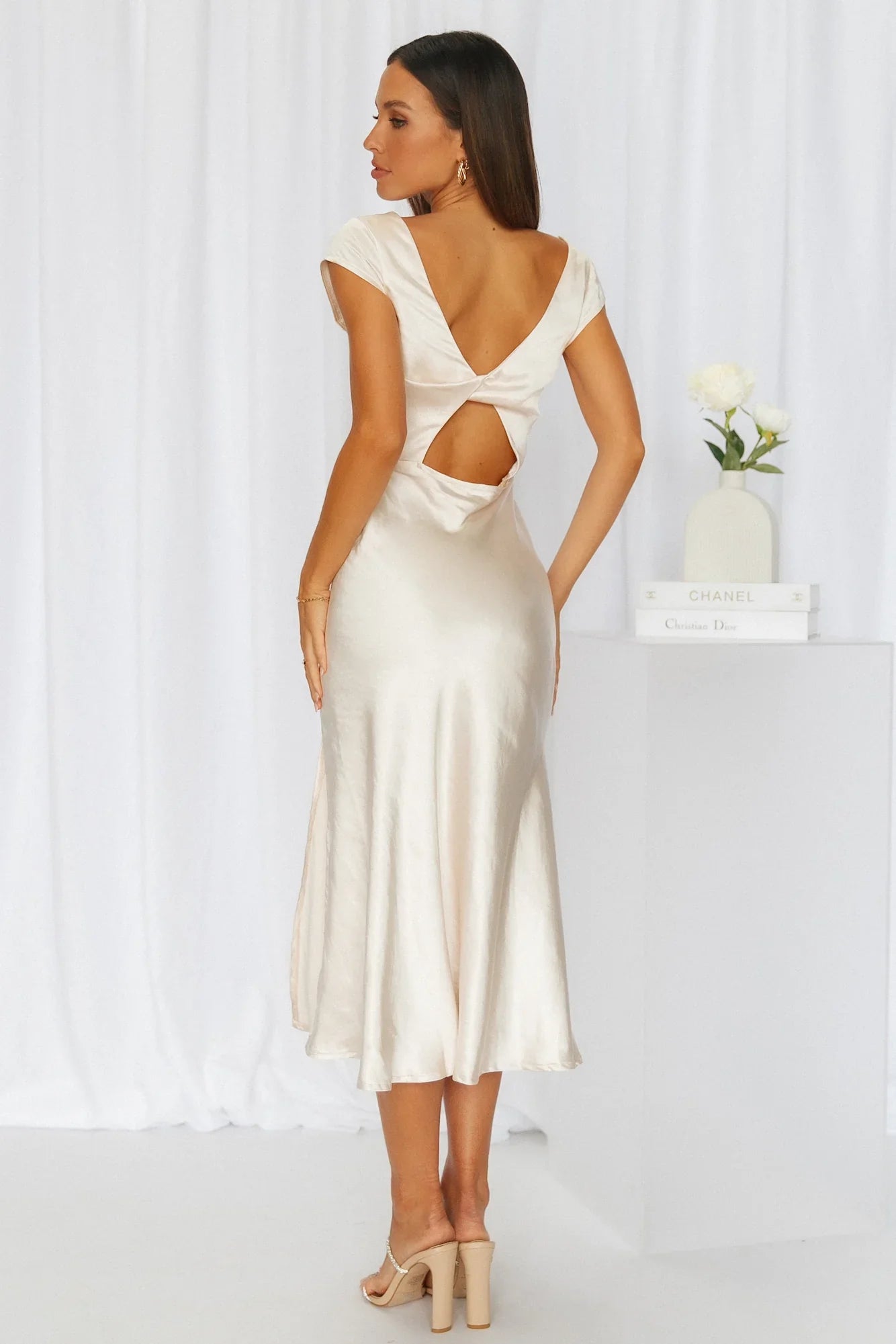 Get In Formation Satin Midi Dress Champagne