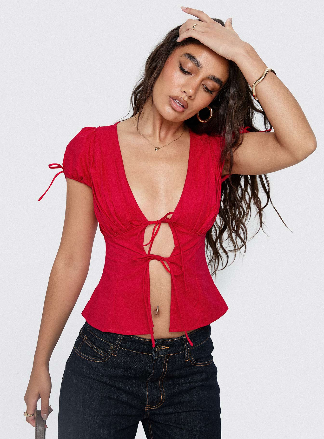 Incomparable Pleated Bust Top Red