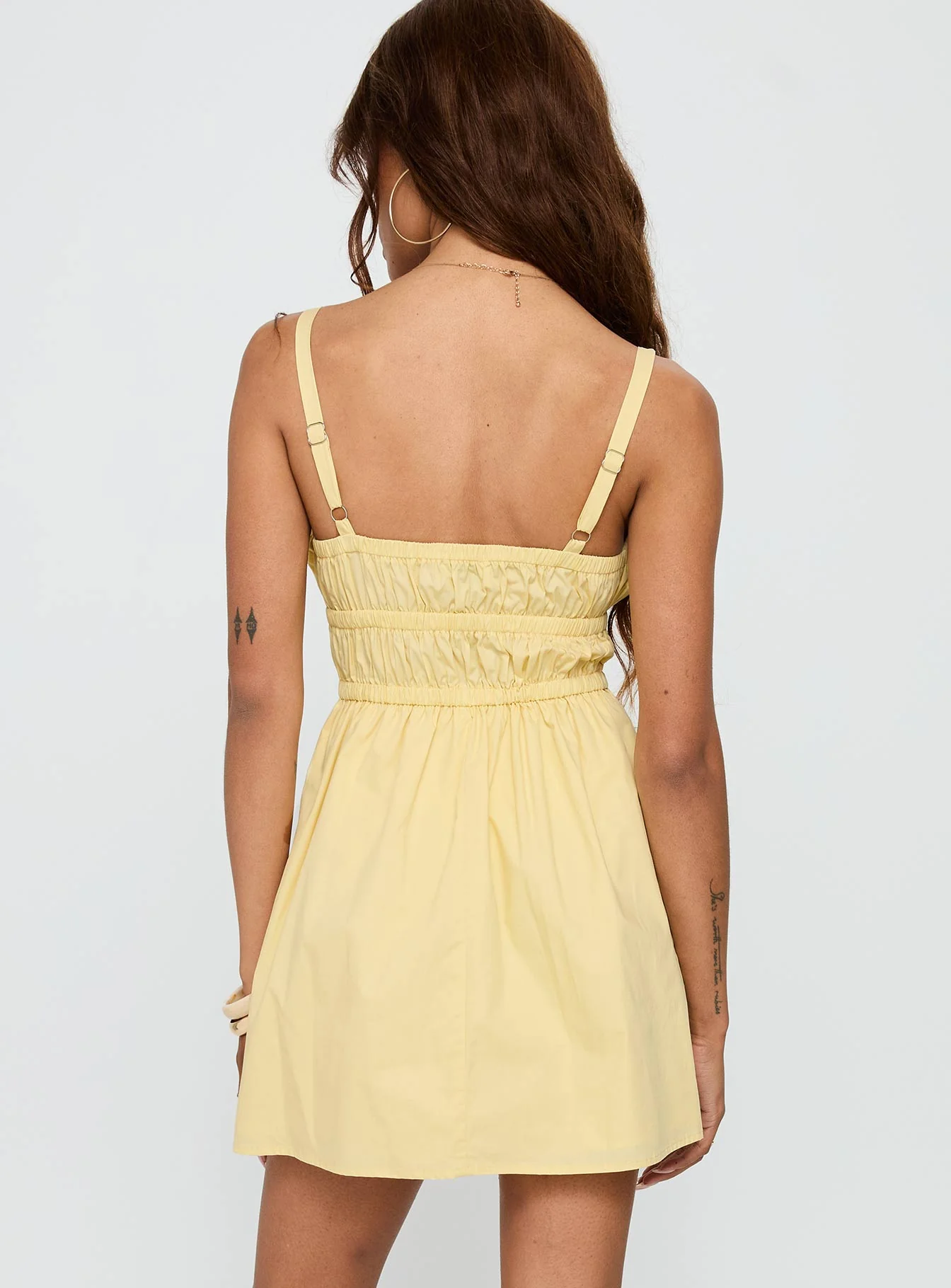 Viviette Ruched Mini Dress Lemon