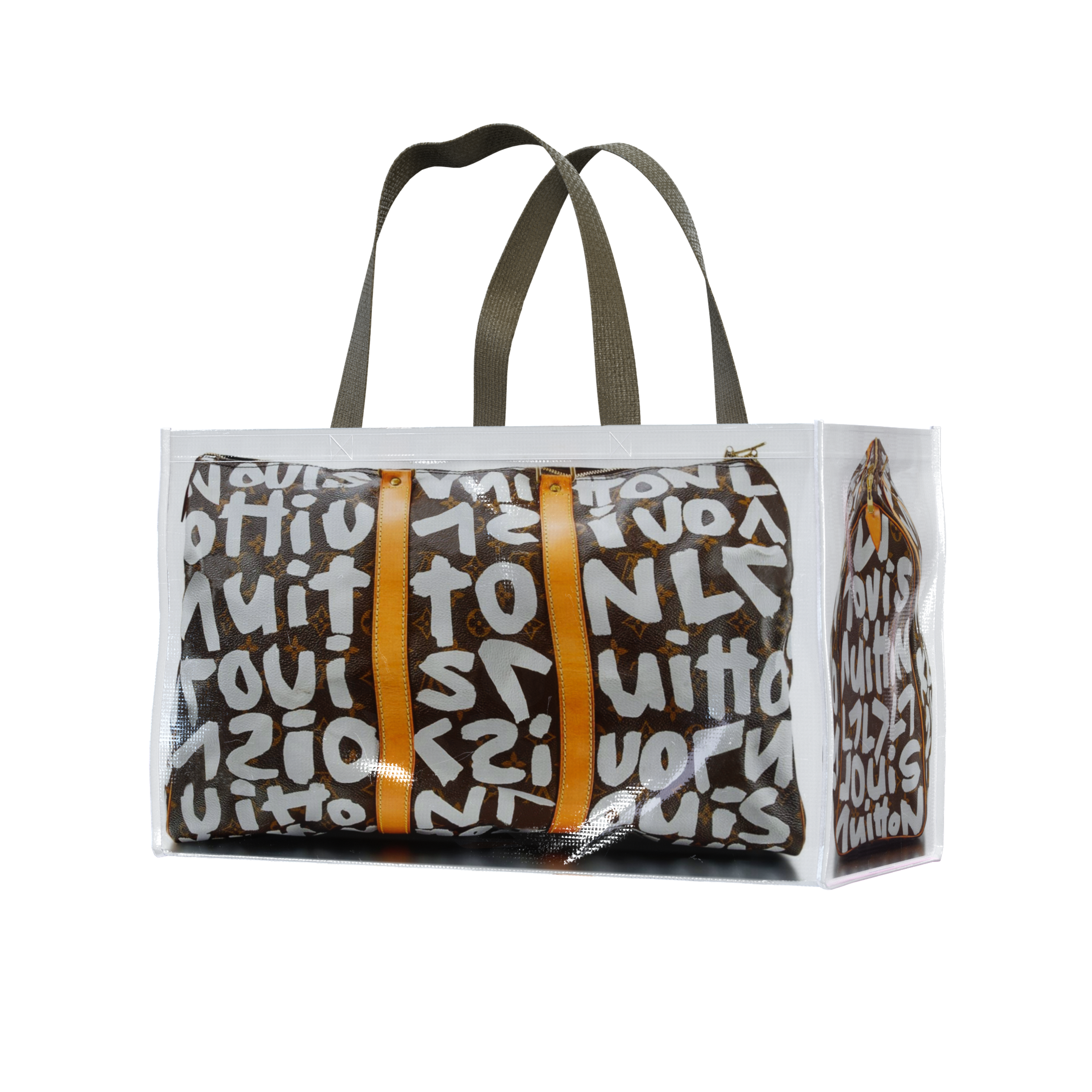 TITA ELVIE DUFFLE GROCERY BAG, BROWN CANVAS, LARGE