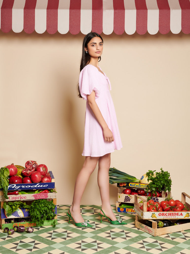 Olive Gingham Mini Dress