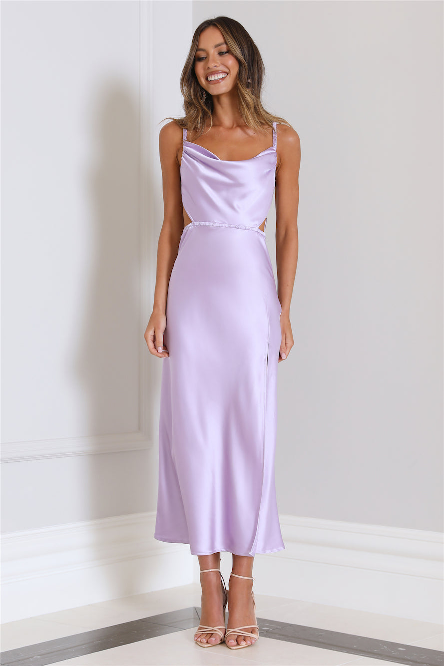 Standing Tall Satin Midi Dress Lilac
