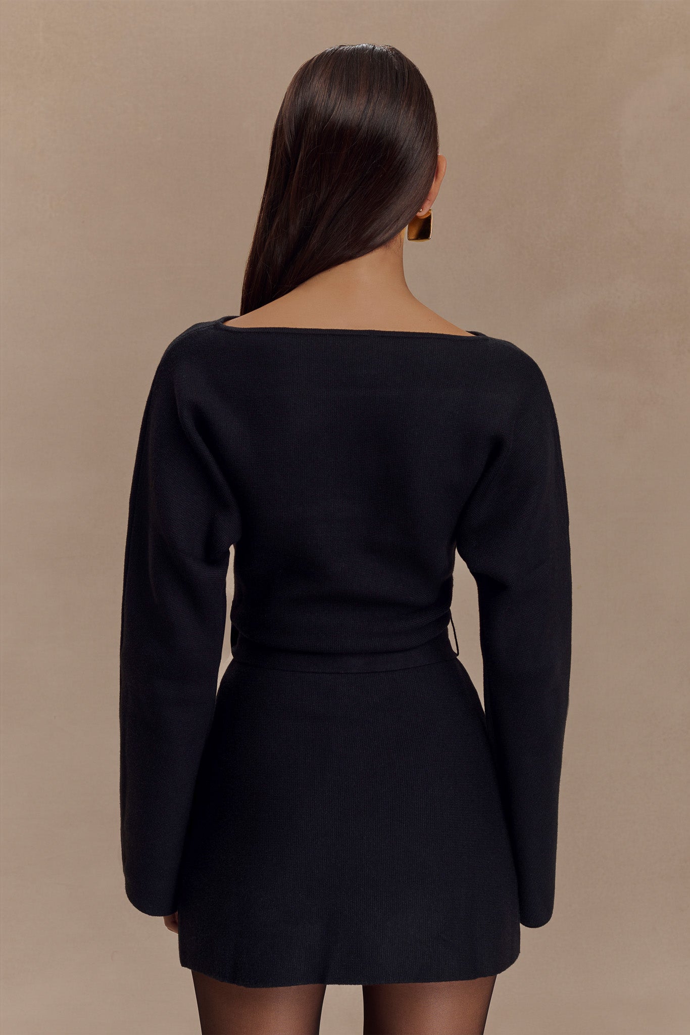 Kassie Belt Tie Knit Mini Dress - Black