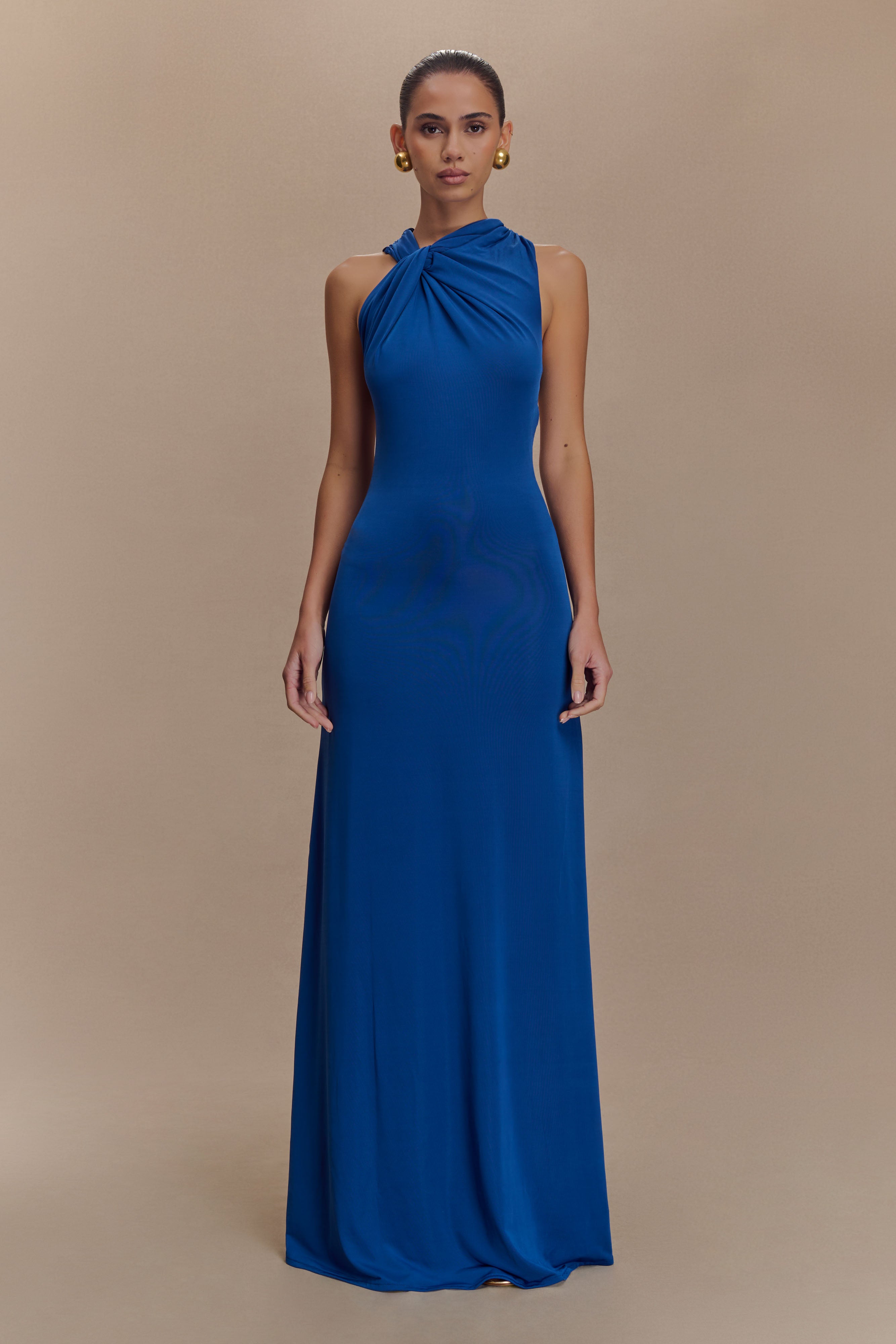 Marlee Asymmetrical Slinky Maxi Dress - Cobalt