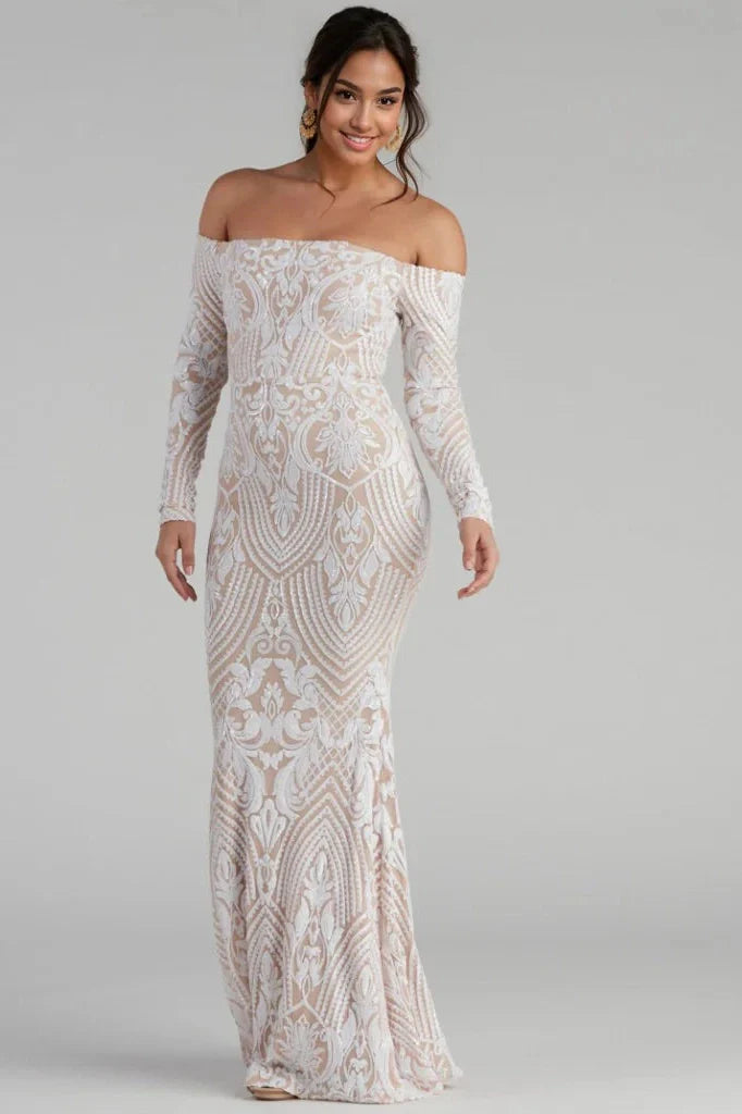 Sierra Sequin Off The Shoulder Formal Dress