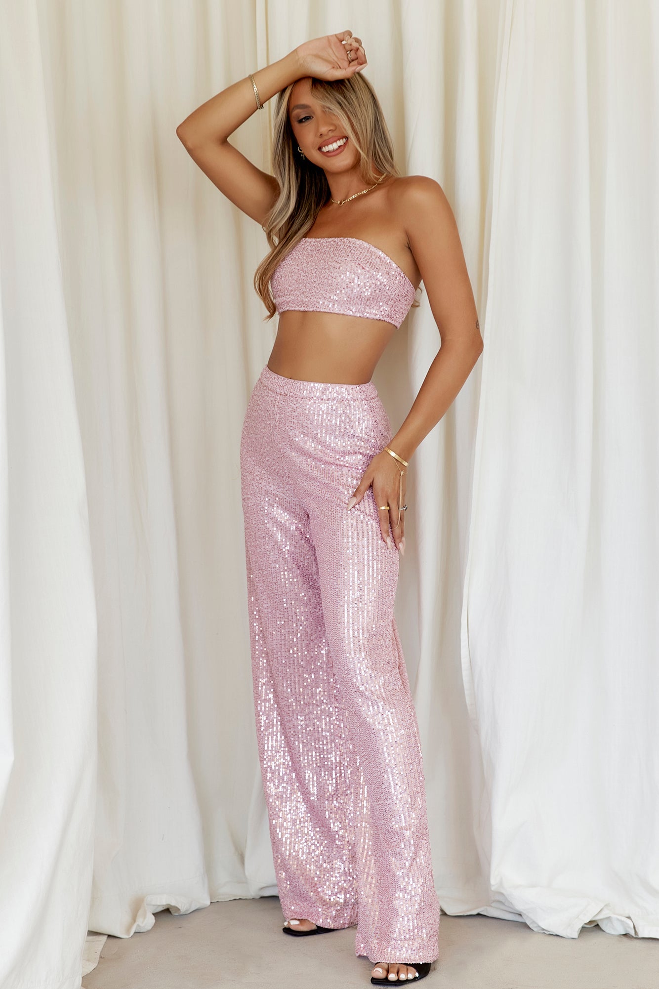 Shimmer Life Crop Light Pink Sequin