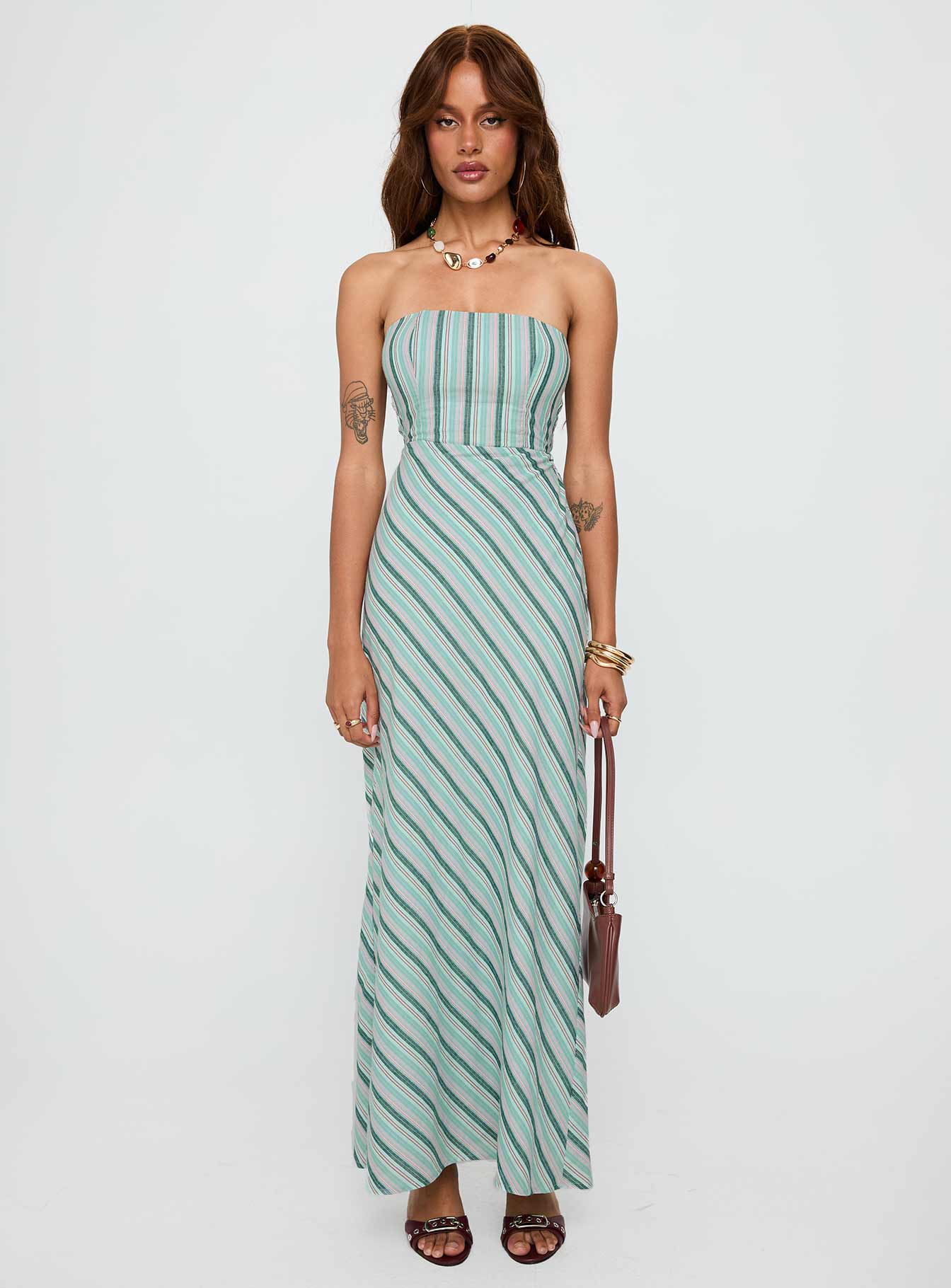 Finchie Strapless Maxi Dress Blue Stripe