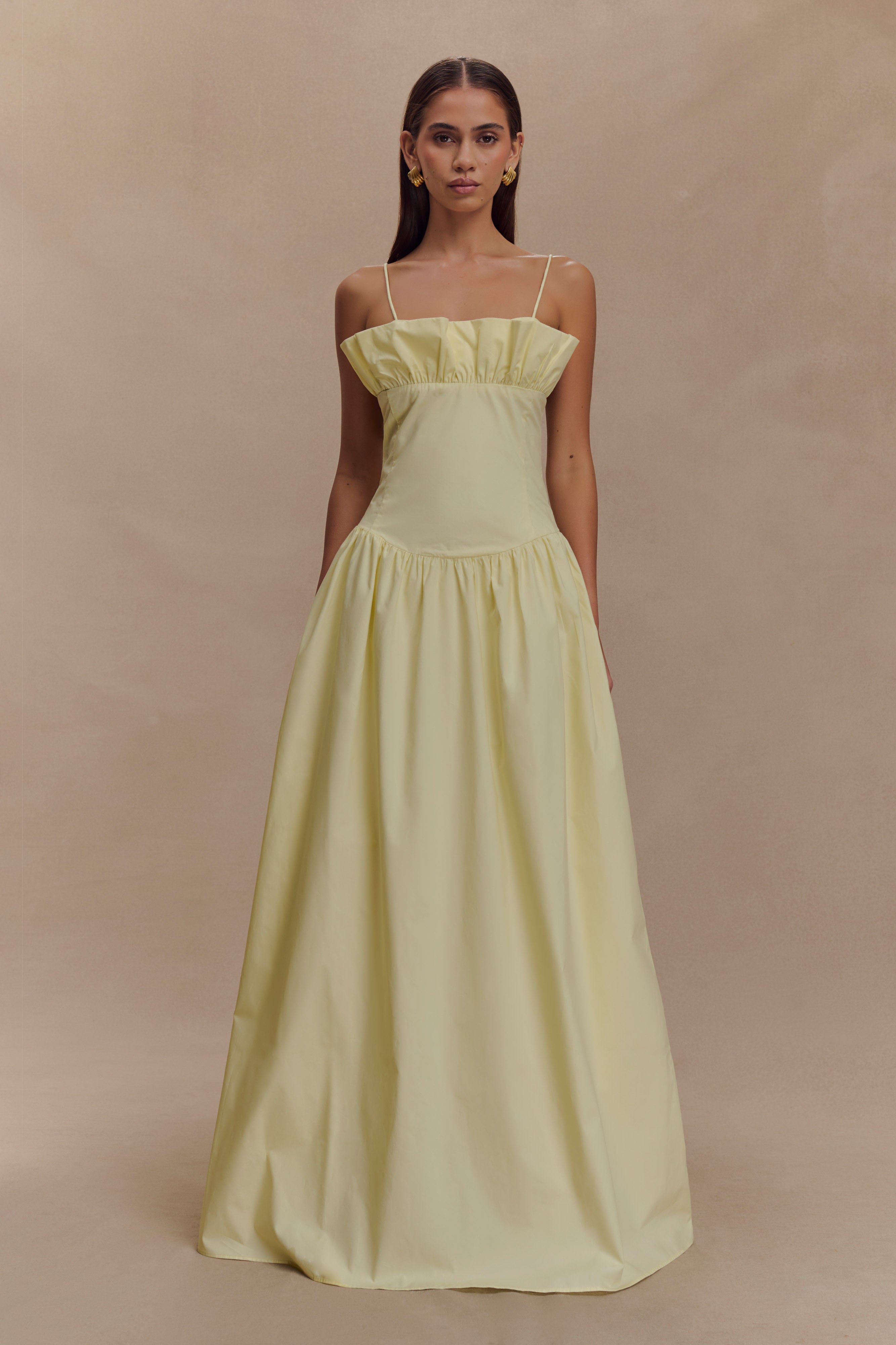 Janis Cotton Frill Maxi Dress - Lemon