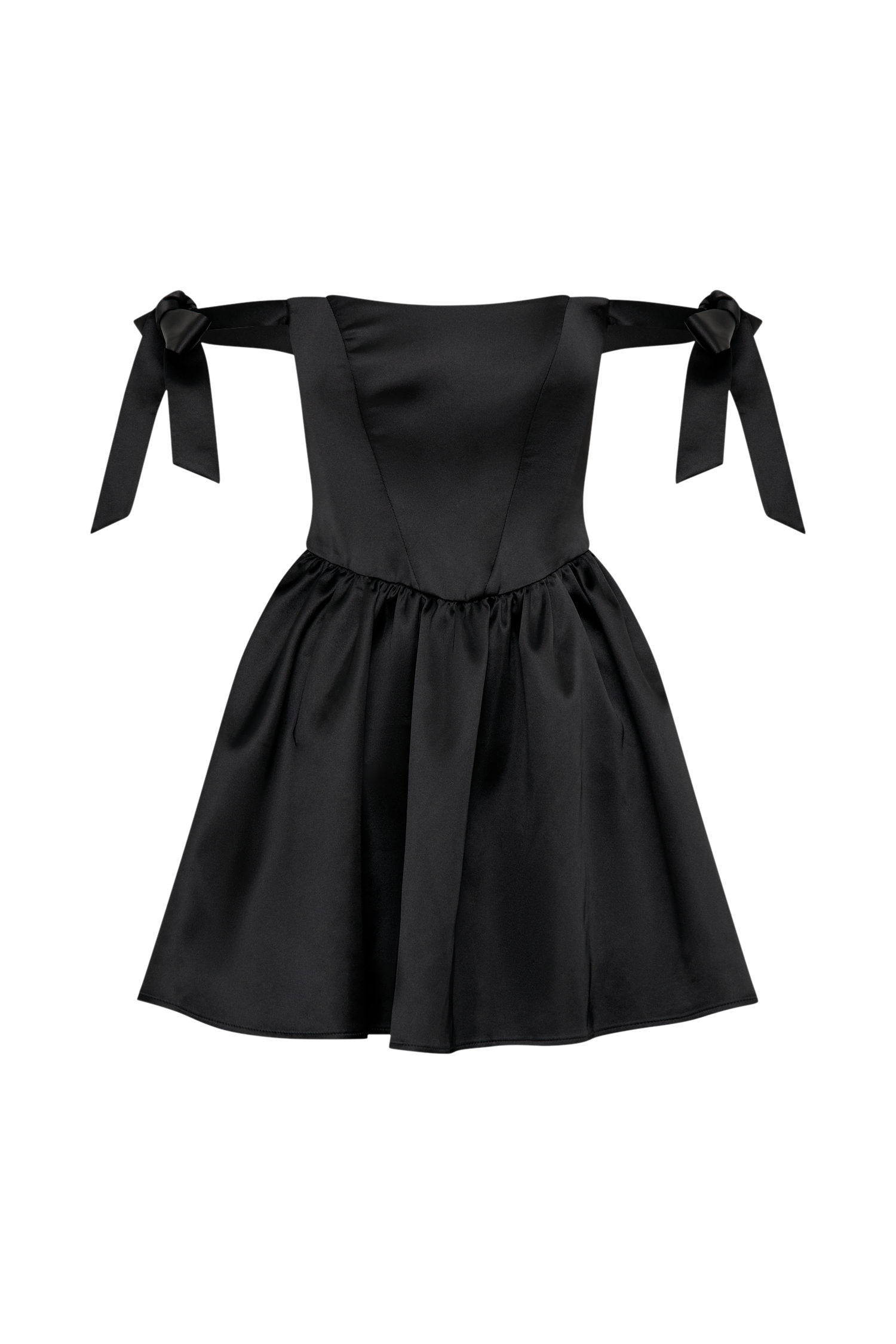 Rita Satin Mini Dress With Bow Sleeves - Black