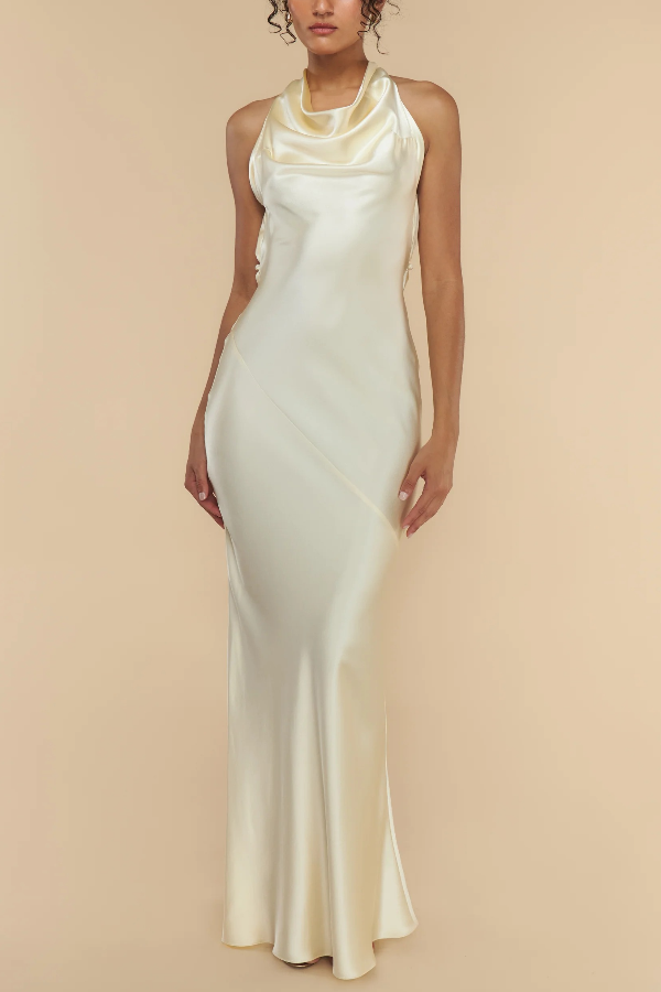 Slim Fit Solid Color Backless Lace-up Maxi Dress