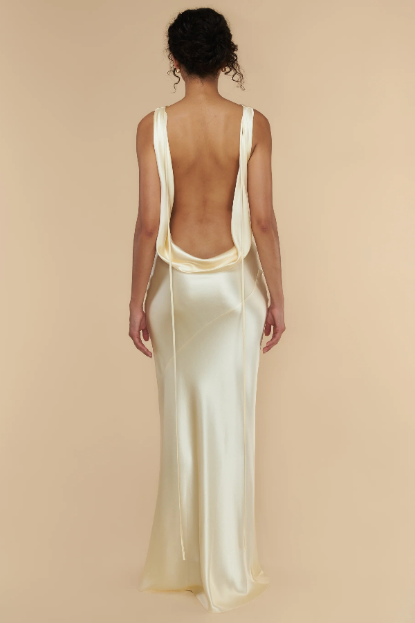 Slim Fit Solid Color Backless Lace-up Maxi Dress