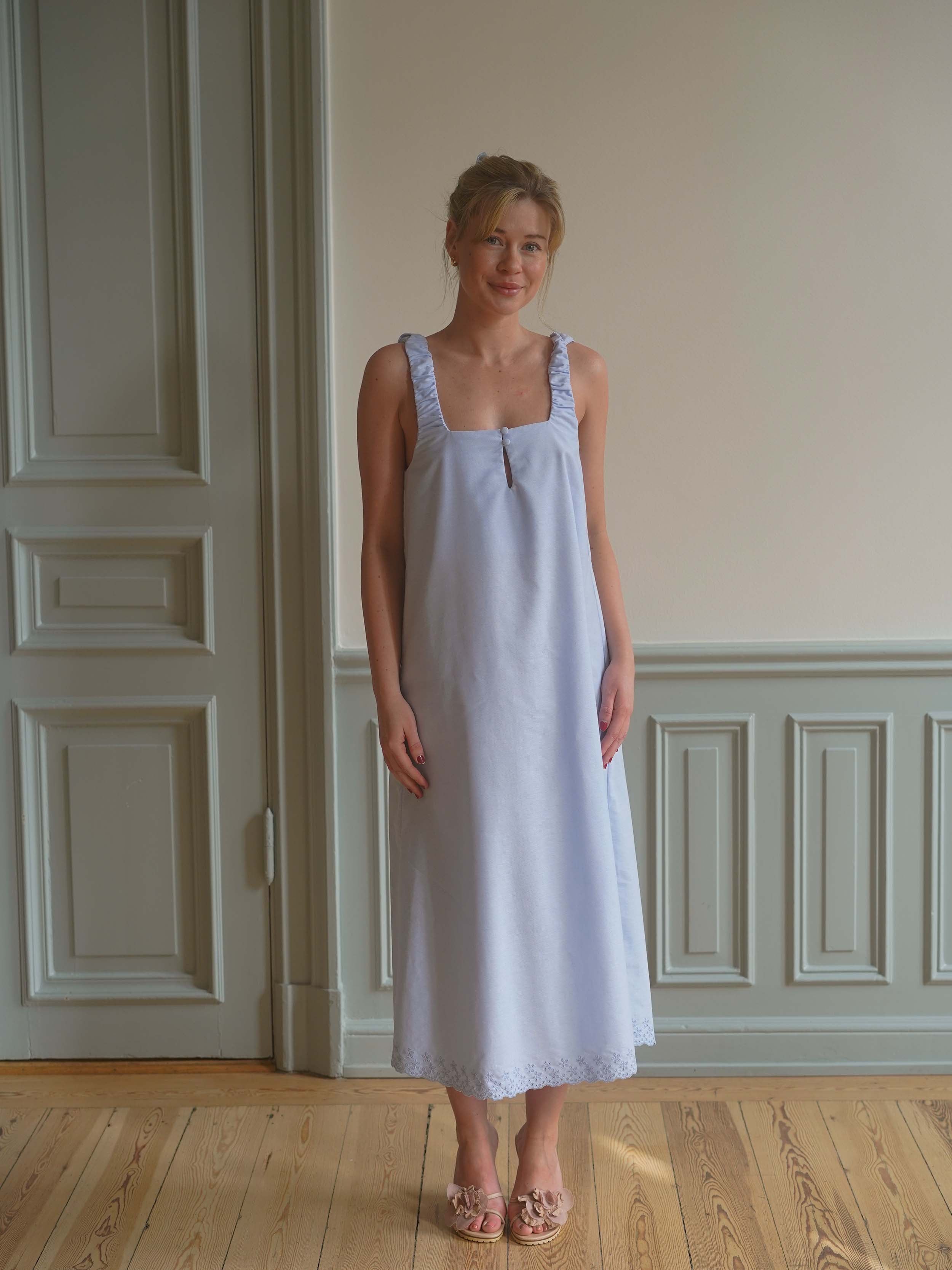 Breezy Embroidered Dress Blue