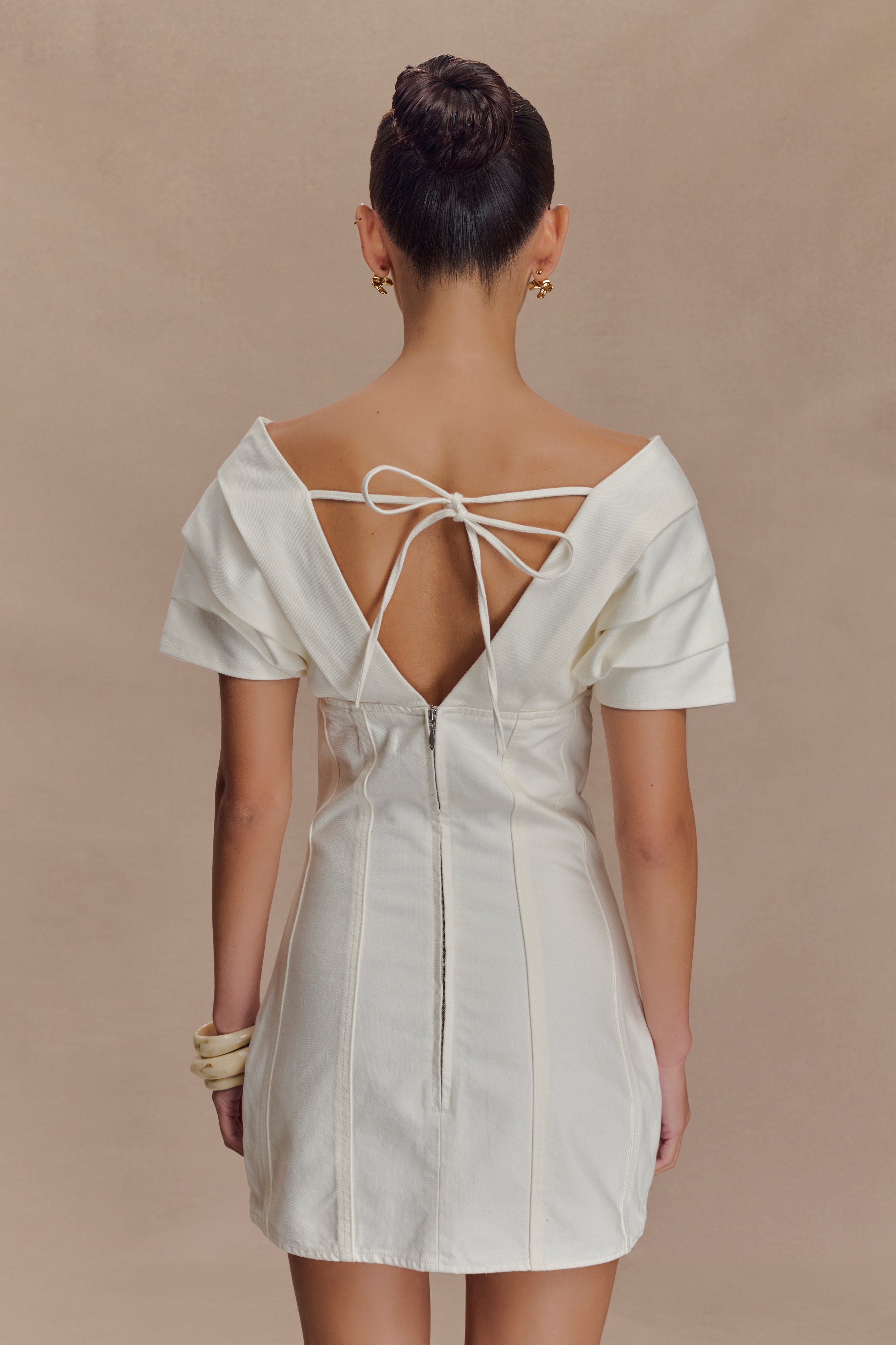 Pascale Off Shoulder Denim Mini Dress - White