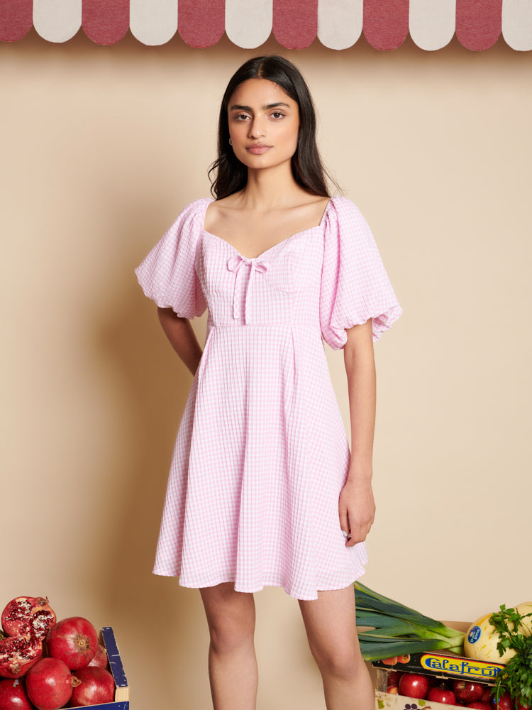 Olive Gingham Mini Dress