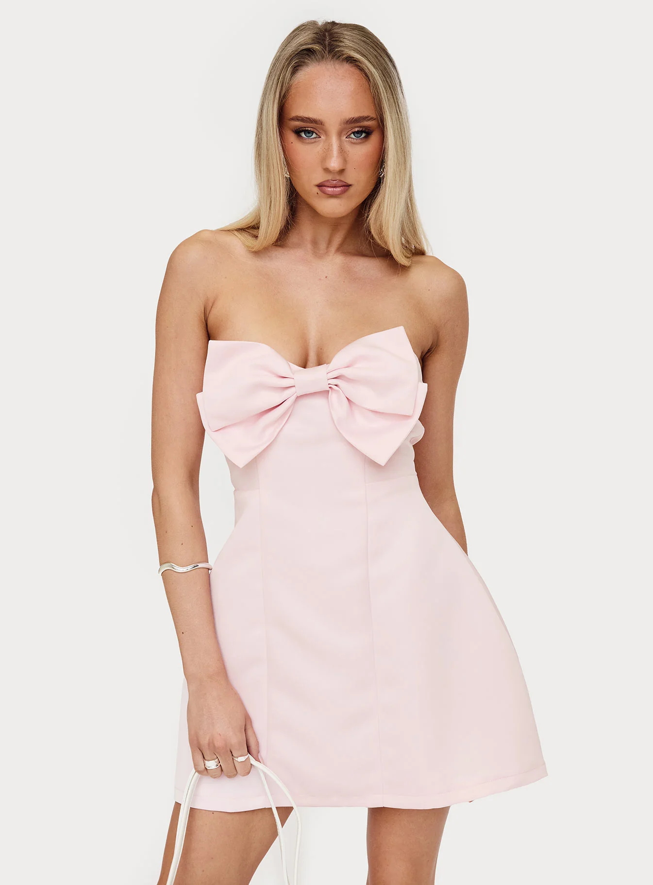 Genevie Strapless Bow Bust Mini Dress Light Pink