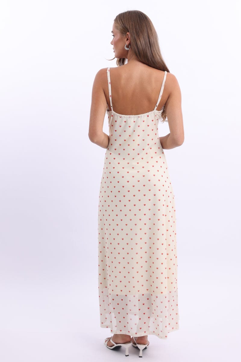 White Print Maxi Dress Lace Satin Tape