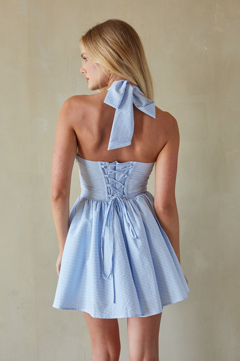 Yvonne Halter Corset Gingham Fit & Flare Mini Dress