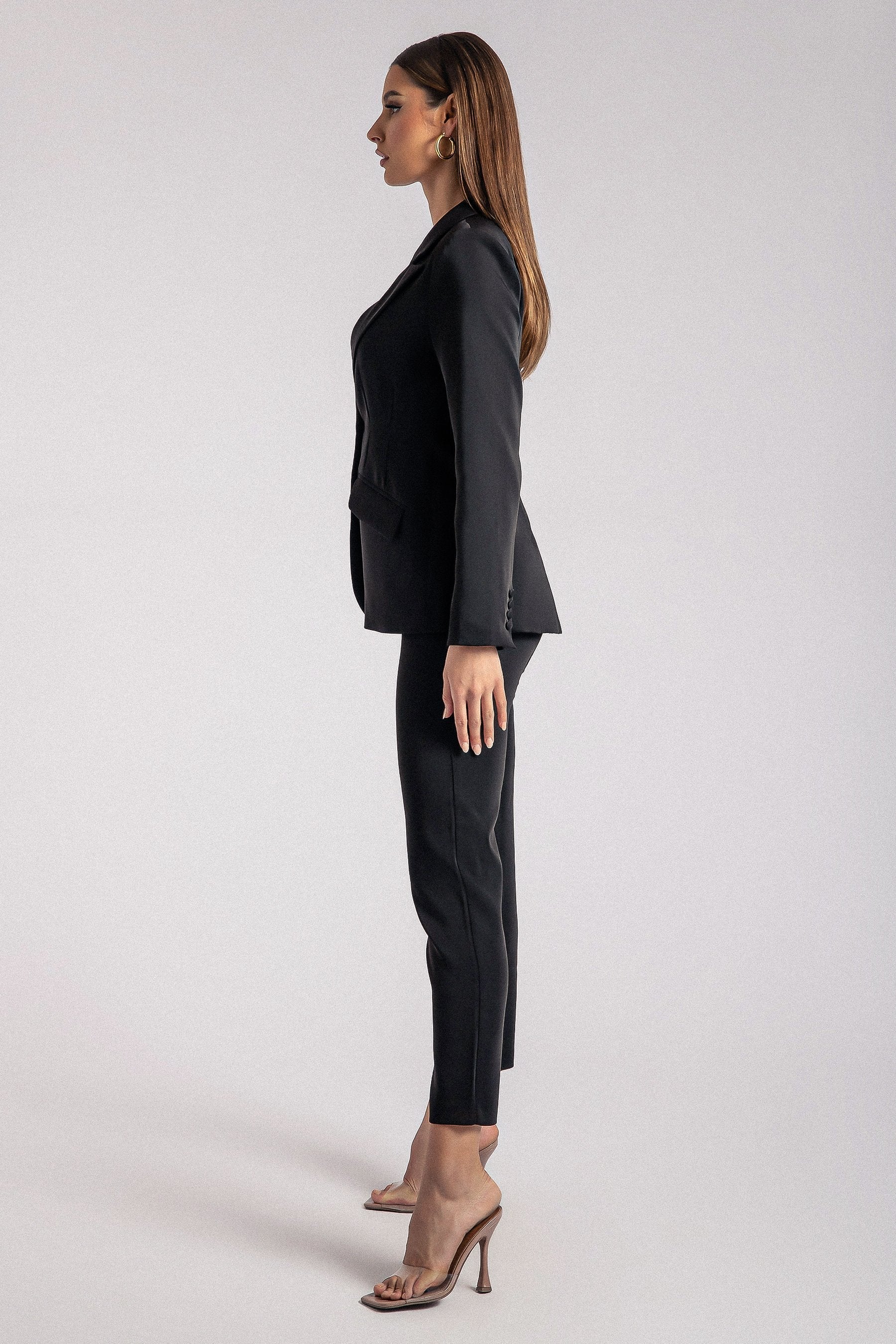 Helda Fitted Cinched Waist Blazer - Black