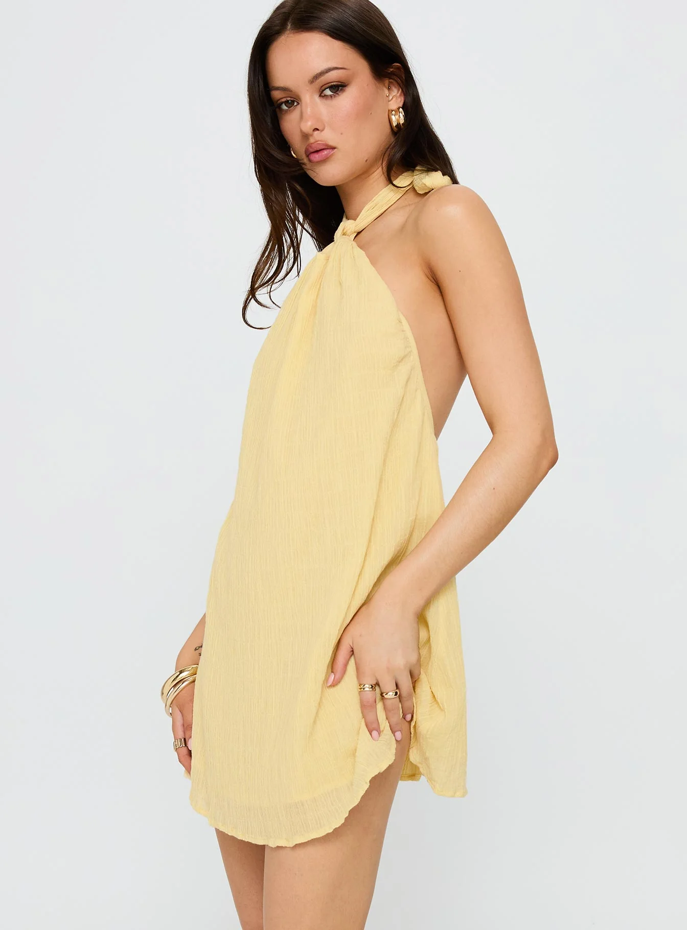 Kaiko Halter Mini Dress Yellow
