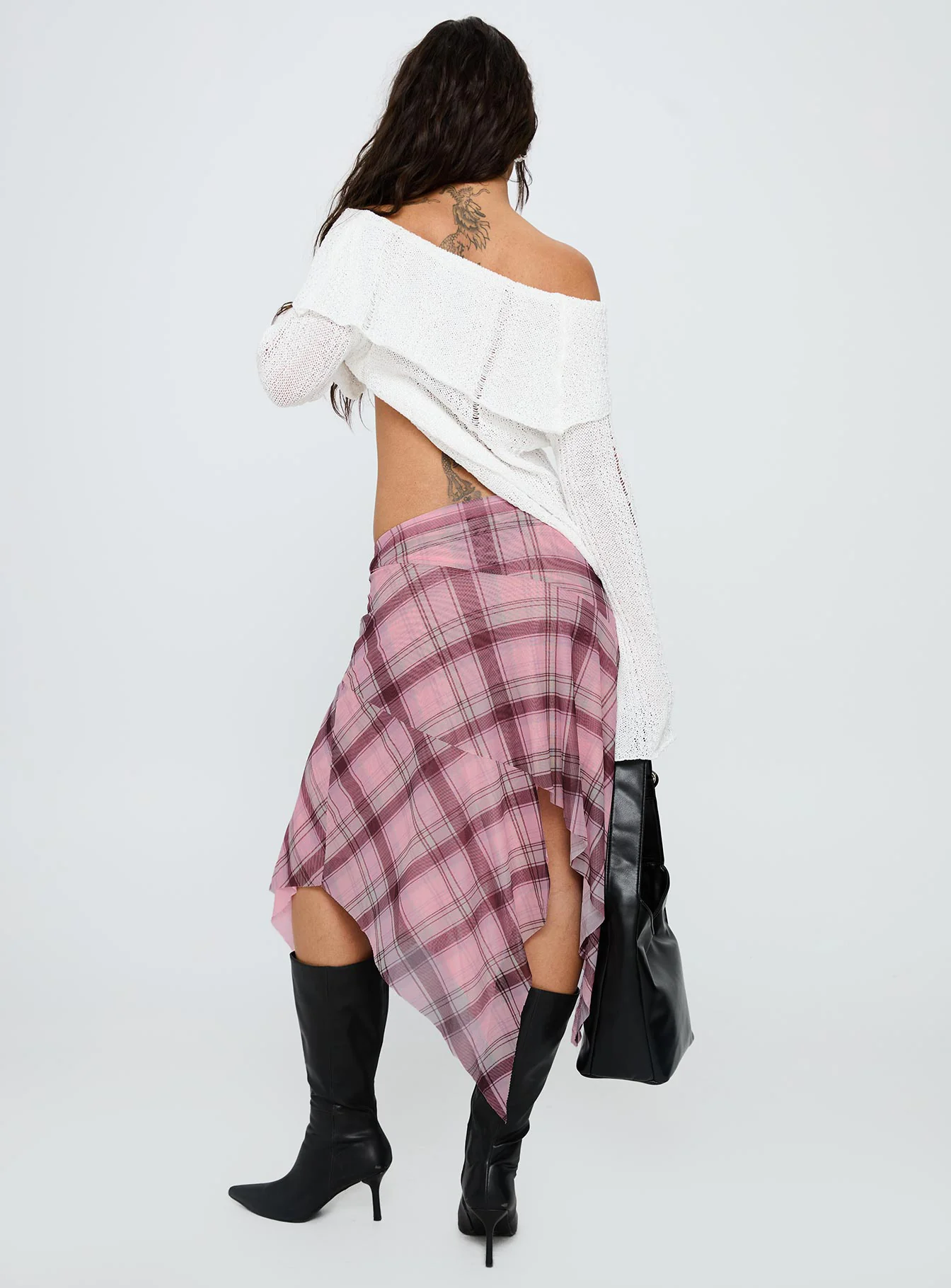 Anali Asymmetrical Midi Skirt Pink / Multi Check