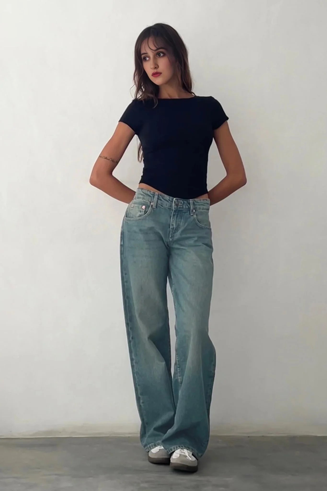 Low Rise Parallel Jeans in Vintage Blue Green