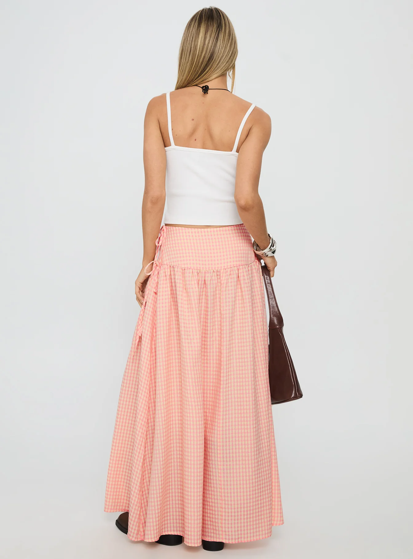 Analeah Tie Side Midi Skirt Orange Check